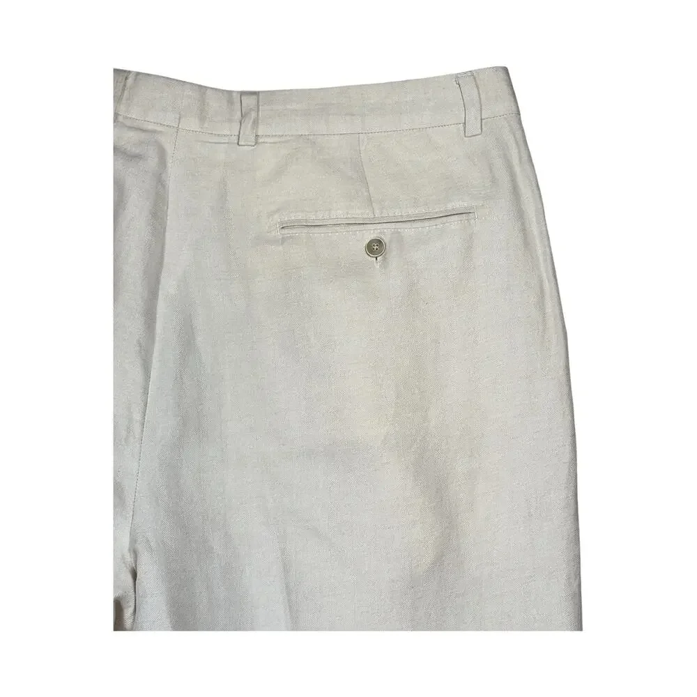 Tommy Bahama Linen Silk Pleated Pants Men's 40x30 Cream Unlined Preppy Summer